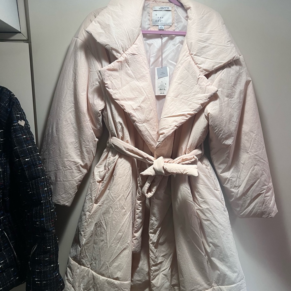 Elegant Cream Belted Coat A new day L NEW